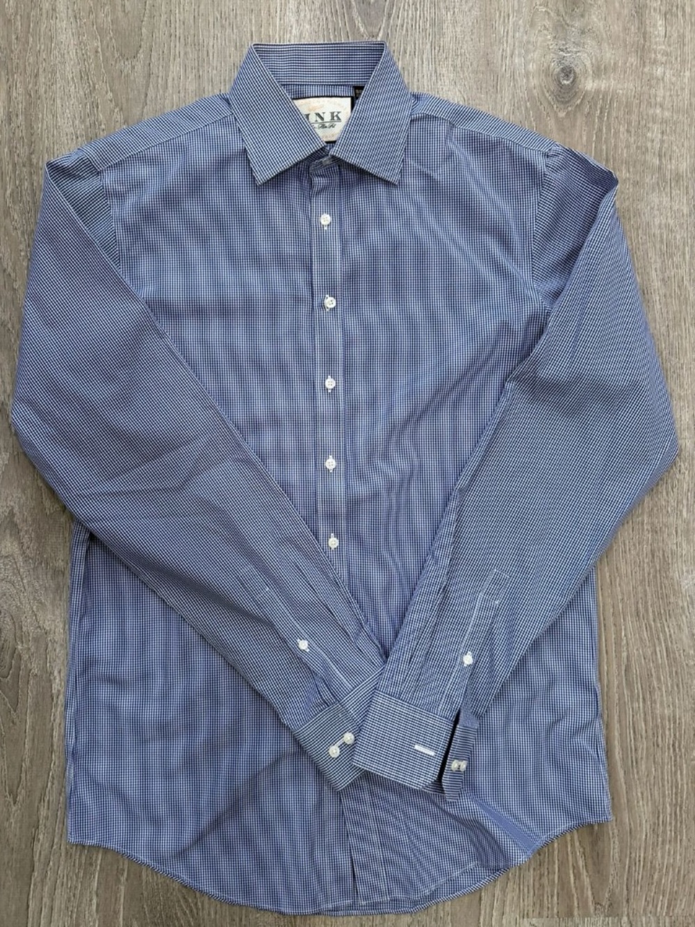 Thomas Pink Traveller Slim Fit Dress Shirt Blue Micro Check 15 35.5 Like New